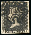 Stamp of Great Britain » 1840 1d Black and 1d Red plates 1a to 11 1840 1d black pl.6 EI with four margins and neat strike of black MC