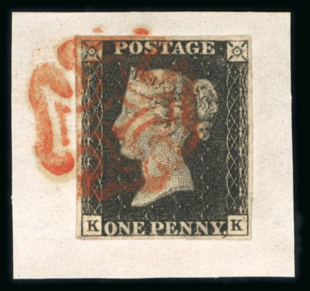 Stamp of Great Britain » 1840 1d Black and 1d Red plates 1a to 11 1840 1d black pl.7 KK with four margins on piece tied to piece