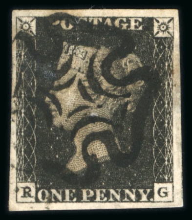 Stamp of Great Britain » 1840 1d Black and 1d Red plates 1a to 11 1840 1d black pl.10 RG with 4 margins and neat strike of black MC