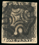Stamp of Great Britain » 1840 1d Black and 1d Red plates 1a to 11 1840 1d black pl.11 FC with three margins, used