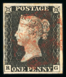 Stamp of Great Britain » 1840 1d Black and 1d Red plates 1a to 11 1840 1d black group of 9 singles, each with four margins and a pair