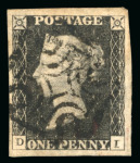 Stamp of Great Britain » 1840 1d Black and 1d Red plates 1a to 11 1840 1d black group of 9 singles, each with four margins and a pair