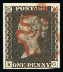 Stamp of Great Britain » 1840 1d Black and 1d Red plates 1a to 11 1840 1d black pl.1a RG with 4 large margins and neat red MC