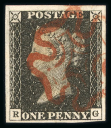 Stamp of Great Britain » 1840 1d Black and 1d Red plates 1a to 11 1840 1d black pl.1a RG with 4 large margins and neat red MC