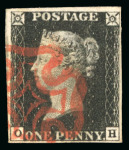 Stamp of Great Britain » 1840 1d Black and 1d Red plates 1a to 11 1840 1d black pl.6 OH with four margins and neat orange-red MC