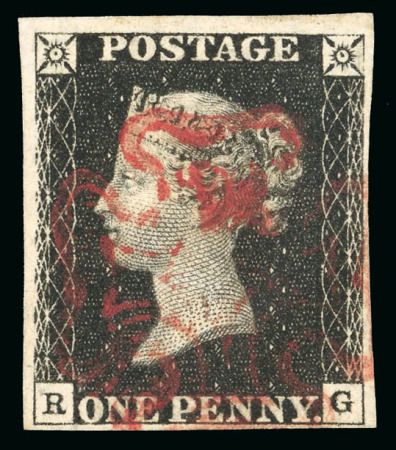 Stamp of Great Britain » 1840 1d Black and 1d Red plates 1a to 11 1840 1d black pl.6 RG with four good to large margins and ruby MC