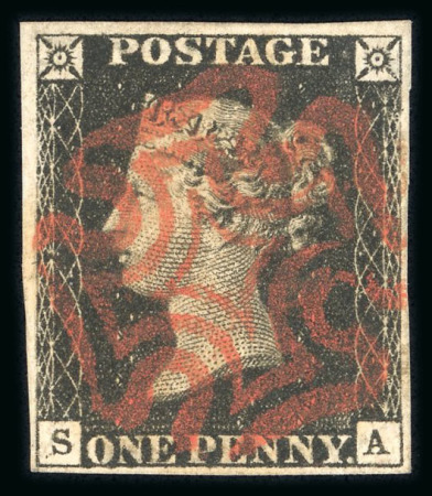 Stamp of Great Britain » 1840 1d Black and 1d Red plates 1a to 11 1840 1d black pl.7 SA with four margins and full strike of red MC