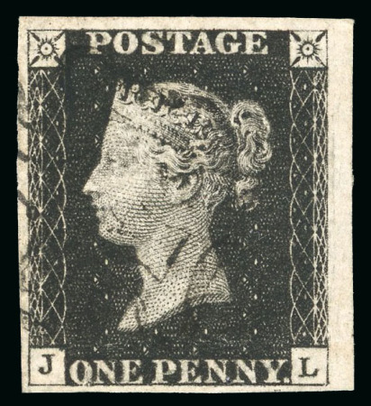 Stamp of Great Britain » 1840 1d Black and 1d Red plates 1a to 11 1840 1d black pl.8 JL with 4 margins (very large at right) and lightly struck black MC