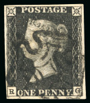 Stamp of Great Britain » 1840 1d Black and 1d Red plates 1a to 11 1840 1d black pl.8 RG with four margins and black MC,