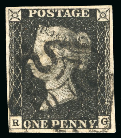 Stamp of Great Britain » 1840 1d Black and 1d Red plates 1a to 11 1840 1d black pl.8 RG with four margins and black MC,
