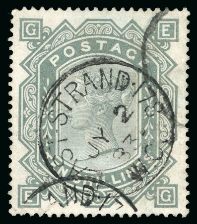Stamp of Great Britain » 1855-1900 Surface Printed » 1867-83 High Values 1867-83 wmk Anchor 10s grey-green on blued paper used with Strand cds