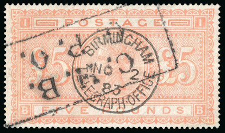 Stamp of Great Britain » 1855-1900 Surface Printed » 1867-83 High Values 1867-83 £5 orange on blued paper used
