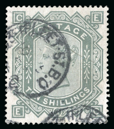 Stamp of Great Britain » 1855-1900 Surface Printed » 1867-83 High Values 1867-83 wmk Anchor 10s grey-green on blued paper fine used