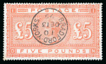 Stamp of Great Britain » 1855-1900 Surface Printed » 1867-83 High Values 1867-83 £5 orange used with crisply struck Bradford Yorkshire cds
