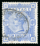 Stamp of Great Britain » 1855-1900 Surface Printed » 1883-84 & 1888 High Values 1883-84 10s ultramarine on blued paper used