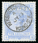 Stamp of Great Britain » 1855-1900 Surface Printed » 1883-84 & 1888 High Values 1883-84 10s cobalt on blued paper fine used with superb cds