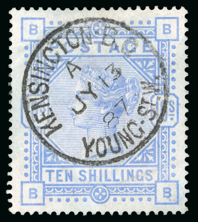 Stamp of Great Britain » 1855-1900 Surface Printed » 1883-84 & 1888 High Values 1883-84 10s cobalt on blued paper fine used with superb cds