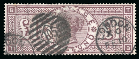 Stamp of Great Britain » 1855-1900 Surface Printed » 1883-84 & 1888 High Values 1888 wmk Orbs £1 brown-lilac used with neat London duplexes