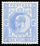 Stamp of Great Britain » King Edward VII » 1902-10 De La Rue Issues 1902-10 De La Rue 2s6d lilac and 2s6d dull purple, 5s bright carmine and 10s ultramarine, each a fine mint