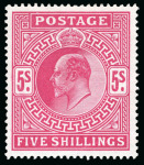 Stamp of Great Britain » King Edward VII » 1902-10 De La Rue Issues 1902-10 De La Rue 2s6d lilac and 2s6d dull purple, 5s bright carmine and 10s ultramarine, each a fine mint