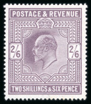 Stamp of Great Britain » King Edward VII » 1902-10 De La Rue Issues 1902-10 De La Rue 2s6d lilac and 2s6d dull purple, 5s bright carmine and 10s ultramarine, each a fine mint