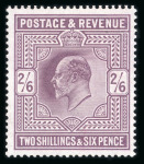 Stamp of Great Britain » King Edward VII » 1902-10 De La Rue Issues 1902-10 De La Rue 2s6d lilac and 2s6d dull purple, 5s bright carmine and 10s ultramarine, each a fine mint