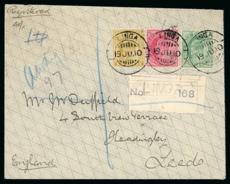 Stamp of Persia » Indian Postal Agencies in Persia 1910 Registered cover from Linga 19 June 1910 to Leeds, UK, bearing Indian stamps