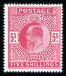 Stamp of Great Britain » King Edward VII » 1911-13 Somerset House Issues 1911-13 Somerset House 5s carmine mint n.h.