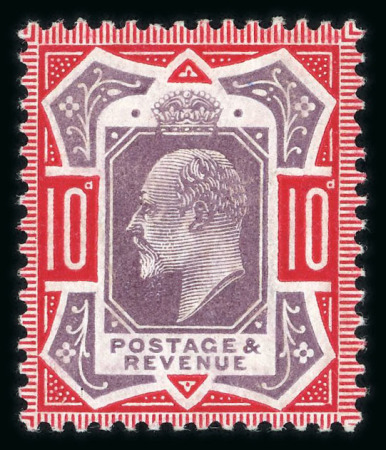 Stamp of Great Britain » King Edward VII » 1902-10 De La Rue Issues 1902-10 10d dull purple and scarlet mint with the "no cross on crown" variety
