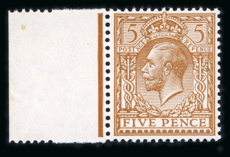 Stamp of Great Britain » King George V » 1912-24 Profile Head Issues 1912-24 5d yellow-brown marginal mint n.h. with 'no watermark' variety