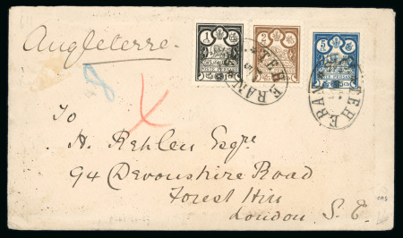 Stamp of Persia » 1876-1896 Nasr ed-Din Shah Issues 1891 letter Teheran to London , franked with 1891 issue 1ch black, 2ch brown, 5ch blue