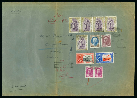 Stamp of Persia » 1925-1941 Riza Khan Pahlavi Shah (SG 602-O849) 1935ca. "POSTES IRANIENNES" on 3T in strip of four and single on large envelope sent registered