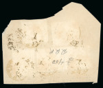 Stamp of Persia » 1876-1896 Nasr ed-Din Shah Issues 1879 large piece of a receipt or waybill bearing three singles and one pair second portrait issue 5kr