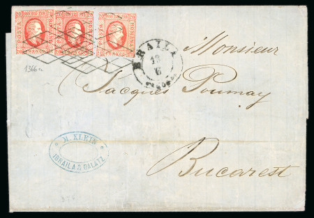 Stamp of Romania » United Principalities 1864-1865 Prince Cuza 20 Par. red, three single all cut to shape, all neatly