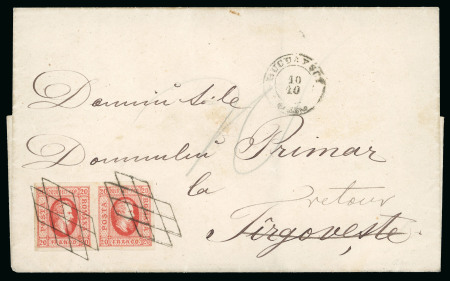 Stamp of Romania » United Principalities 1864-1865 Prince Cuza 20 Par. red, horizontal pair, large margins all round,