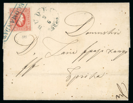 Stamp of Romania » United Principalities 1864-1865 Prince Cuza 20 Par red, good to large margined single superbly