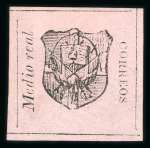 Stamp of Dominican Republic 1865 Medio Real black on rose, on wove paper, unused