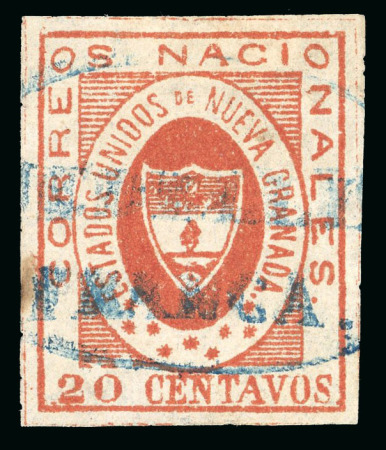 Stamp of Colombia 1859-66, group of 14 stamps mainly used