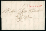 Stamp of Ireland » Pre-Stamp Postal History » Independant Post Office Period - 1784-1831 1806 (December 18th) Folded entire showing a superb strike in red on the "BELFAST" straight line hs