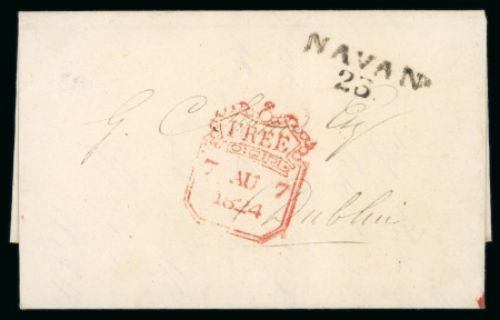 Stamp of Ireland » GB Used In Ireland 1824 (August 7th) Folded entire bearing clear "NAVAN / 25" mileage mkg