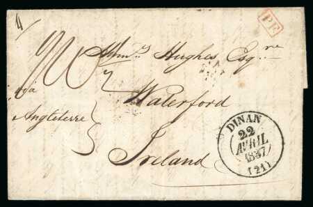 Stamp of Ireland » Pre-Stamp Postal History » Local Post Period - 1773-1840 1837 (April 22nd) Folded entire from Dinan, France