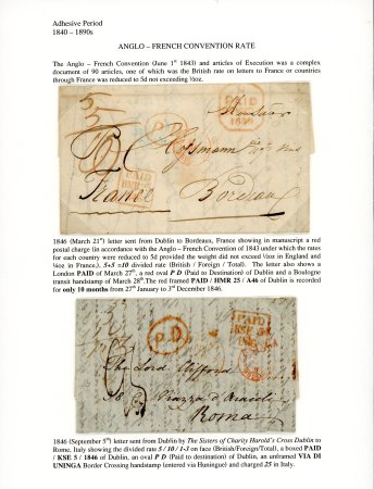 Stamp of Ireland » Pre-Stamp Postal History » Local Post Period - 1773-1840 1846 Two folded entires both from Dublin to Bordeaux