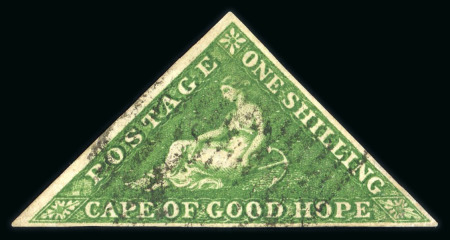 Stamp of South Africa » Cape of Good Hope 1855-63 Perkins Bacon 1s bright yellow-green on white paper, used