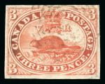 Stamp of Canada 1852-57 3d scarlet-vermilion, on wove paper, used with