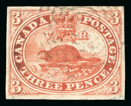 Stamp of Canada 1852-57 3d scarlet-vermilion, on wove paper, used with