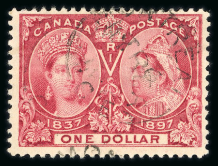 Stamp of Canada 1897 Jubilee $1 lake, used with Montreal cds