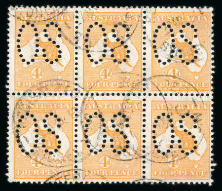 Stamp of Australia » Commonwealth of Australia 1913 Official 4d orange, die II, used block of six