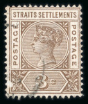 Stamp of Malaysia » Straits Settlements 1892-99 CA 3c brown, used, showing repaired "S" variety