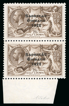 Stamp of Ireland » 1927-28 Wide Date Overprints (T72-T74) 2s6d chocolate, mint, and mint nh bottom marginal vertical