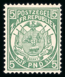 Stamp of South Africa » Transvaal 1885-93 £5 deep green, mint single from position R1/4,